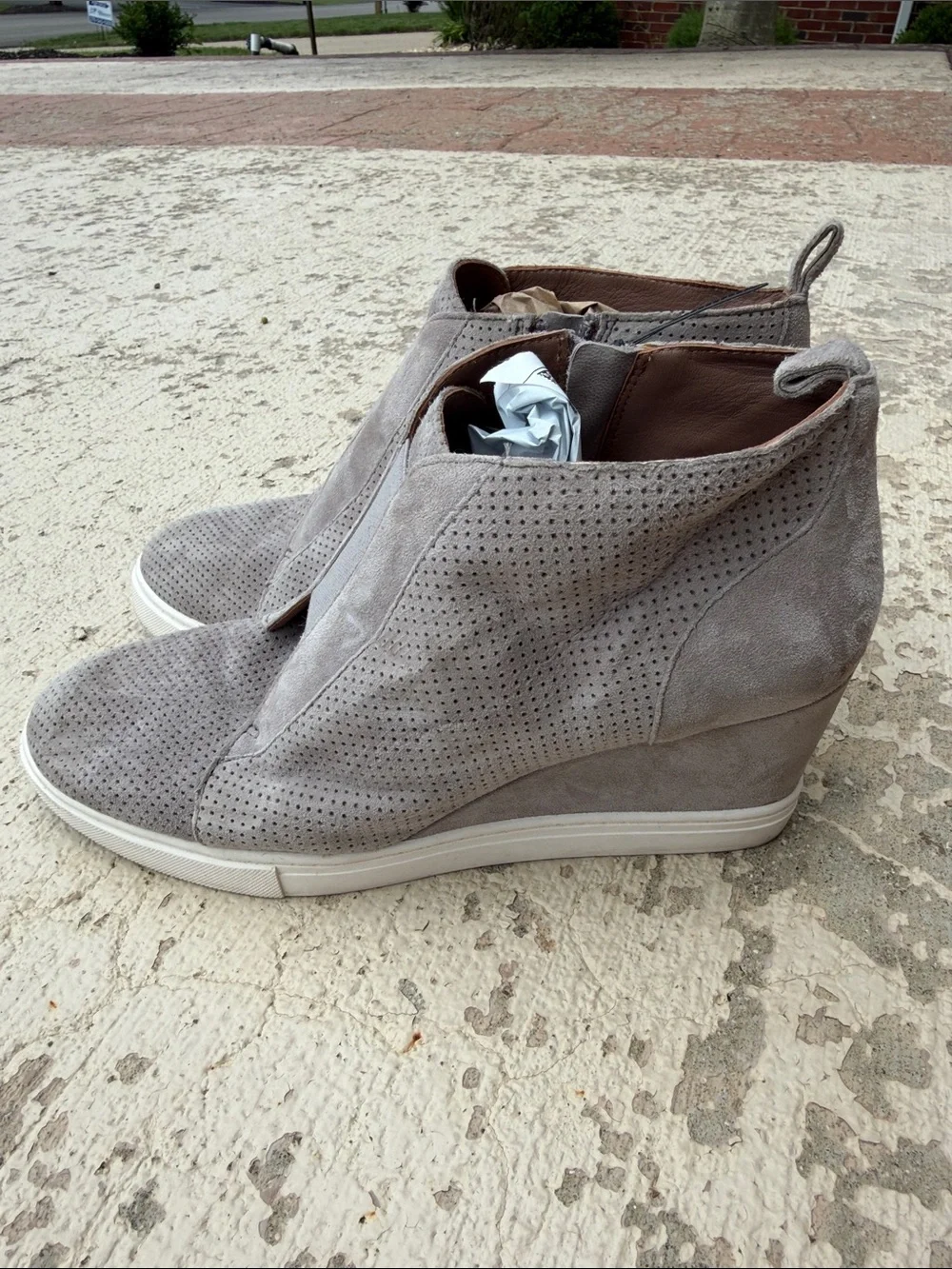 Paolo Gray Perforated Suede Wedge Sneakers